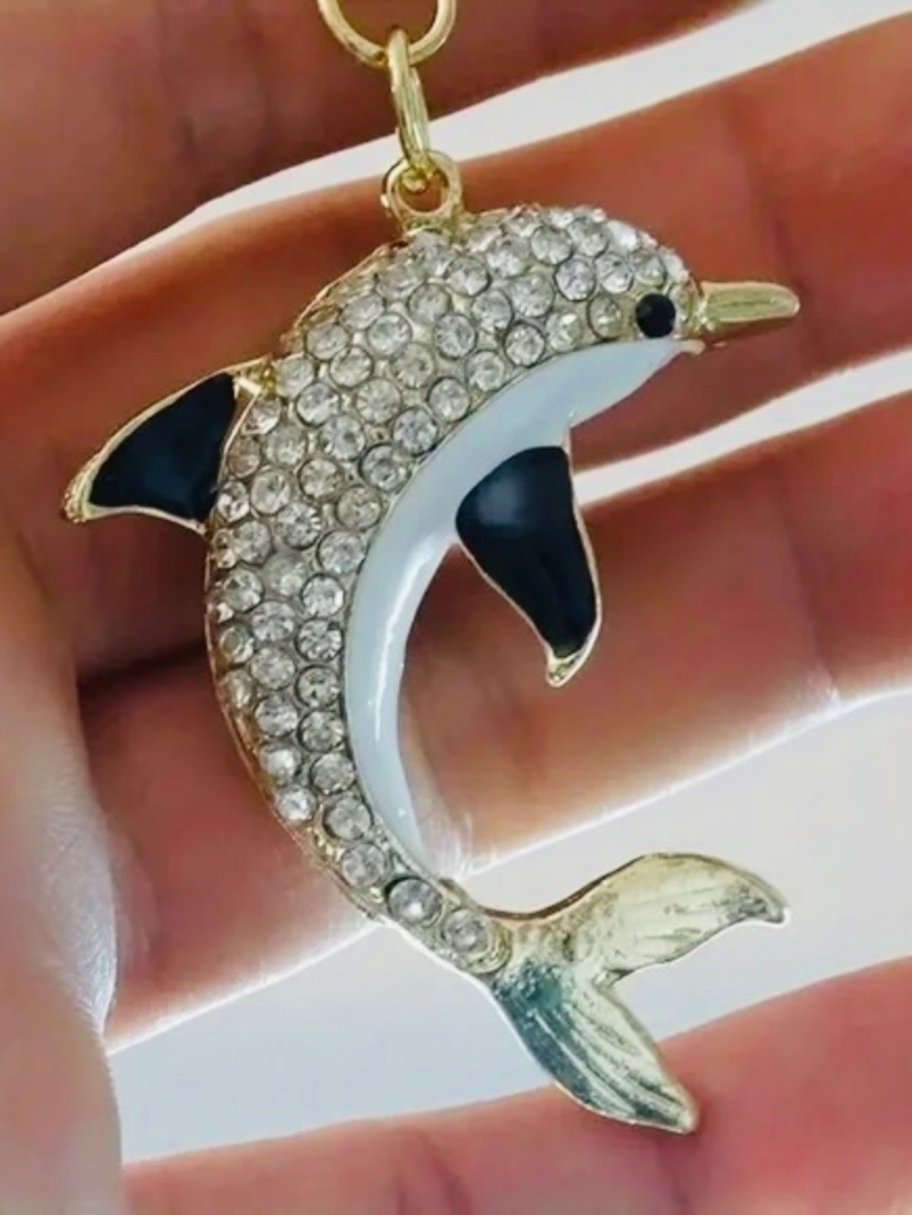 Rhinestone Dolphin Keychain - Picture 1 of 6